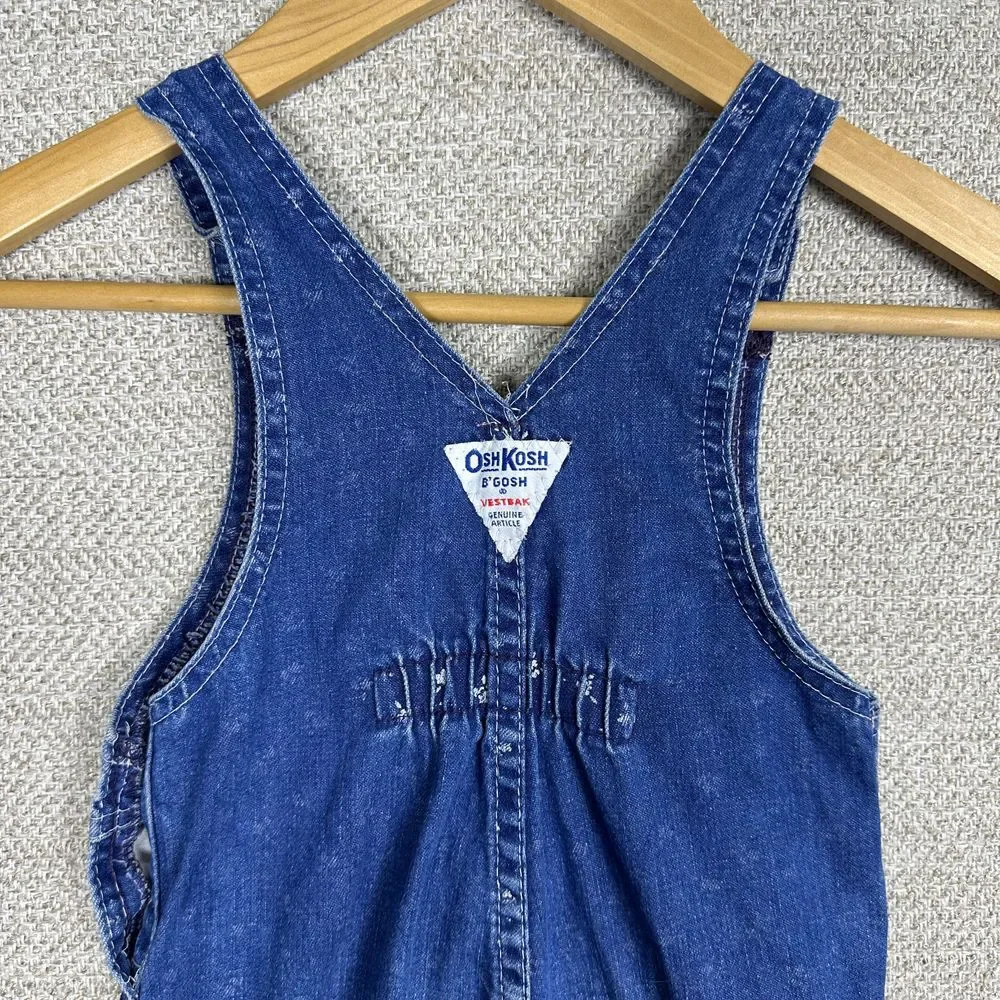 Vtg Osh‎ Kosh B'Gosh Sz 3T Girls Vestback Denim Overalls Blue Lace USA Union Tag